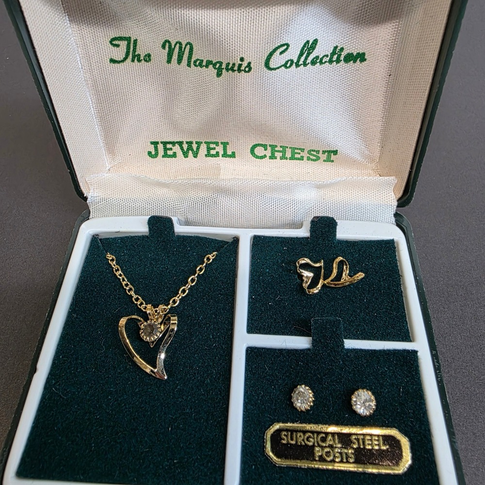 The Marquis Collection Jewelry Set Gold Tone Heart 18" Necklace Earrings